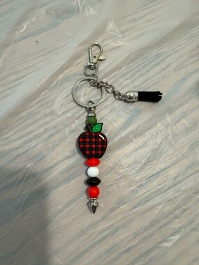 Red Apple Beaded Keychain Key & Card Holder Accessory
